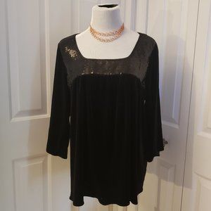 Notations Black Velvet Flowy Top